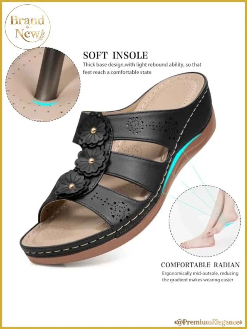 Women's Faux Leather Platform Slide Sandals Comfortable Wedge Walking Shoes